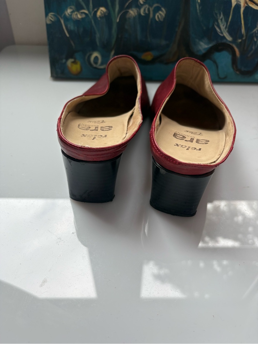 Ara Red Leather Slip-On Mule Heels - Picture 3 of 6
